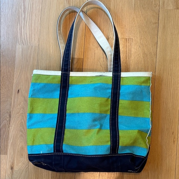 Vtg L.L. Bean Boat N’ Tote Striped Bag Medium Blue Green - Picture 4 of 10